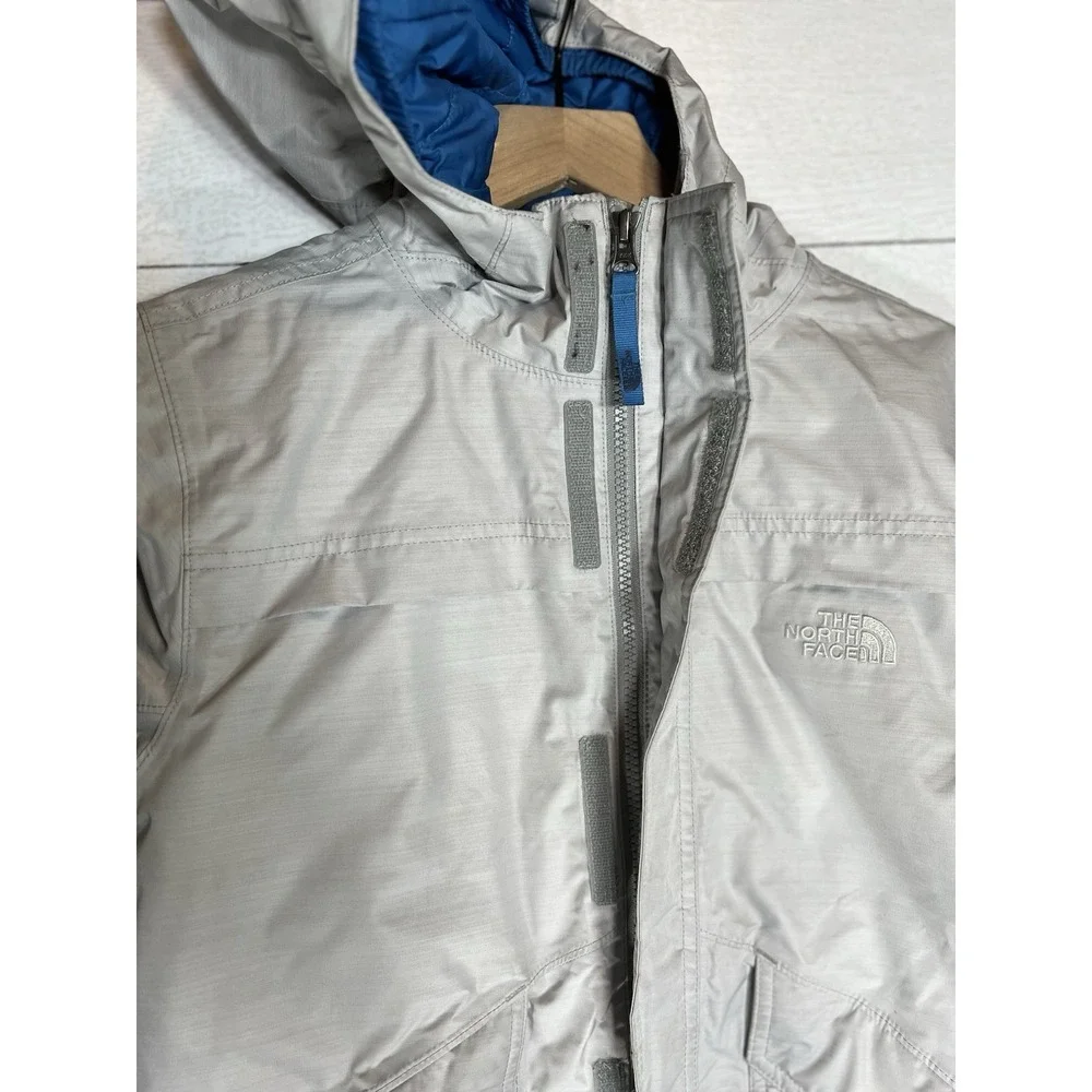 North Face Boys Large 14/16 Ski Snowboarding Jacket Silver Zipper Hoodie Winter
